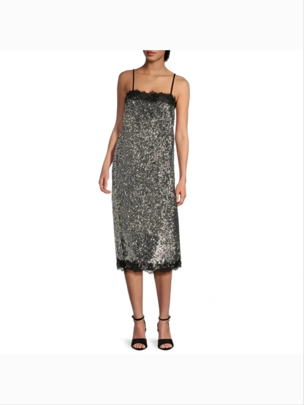 Lilly Sisto X Gianni Bini Allegra Silver Sequin Midi Slip Dress New